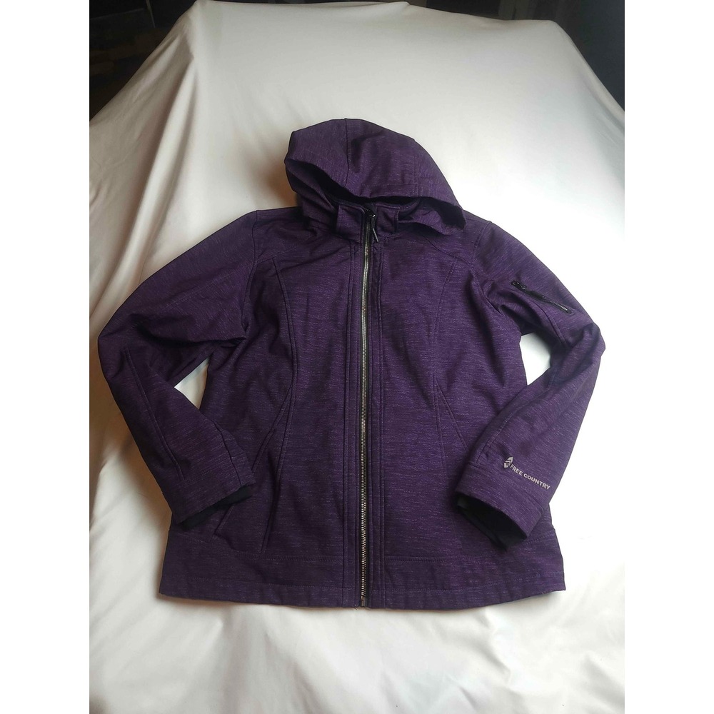 Free Country Womens XL Purple Softshell Hooded Jacket Faux Fur Lined Full Zip